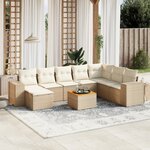 vidaXL Salon de jardin avec coussins 9 Pièces beige résine tressée