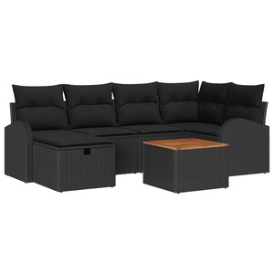 vidaXL Ensemble de canapé de jardin 7 pièces avec coussins Noir Rotin Synthétique