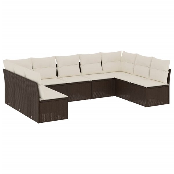 vidaXL Salon de jardin avec coussins 9 Pièces marron résine tressée