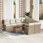 Ensemble de canapé de jardin de 9 pièces avec coussins beige en poly rotin et acacia