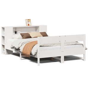 vidaXL Lit bibliothèque sans matelas blanc 135x190 cm bois pin massif