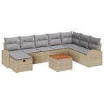 vidaXL Ensemble de Canapé de Jardin 9 Pièces avec Coussins Beige Poly Rattan