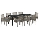 vidaXL Ensemble de Salle à Manger de Jardin de 9 Pièces avec Coussins en Poly Rattan Gris