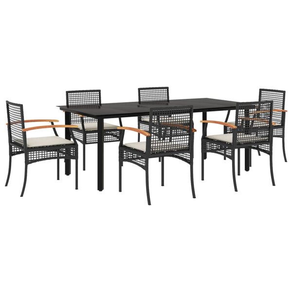 vidaXL Ensemble à manger de jardin coussins 7Pièces Noir Résine tressée