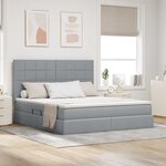 vidaXL Lit de rangement LED avec matelas Gris clair 160 x 200 cm Tissu