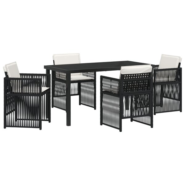 Ensemble de Salle à Manger de Jardin 5 Pièces vidaXL avec Coussins Noir Poly Rattan