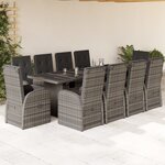 vidaXL Ensemble à manger de jardin 11Pièces avec coussins gris poly rotin