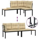 vidaXL Ensemble de banc de jardin avec coussins 3 Pièces noir