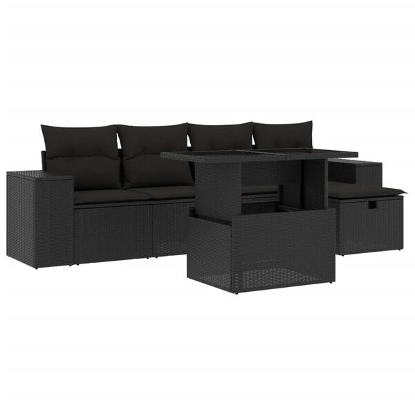 vidaXL Salon de jardin 6 Pièces avec coussins noir résine tressée