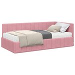 vidaXL Cadre de lit d'angle avec matelas 2 pc Rose 90 x 190 cm Velours