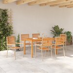vidaXL Set de salle à manger de jardin 7 pièces Beige Poly Rattan Acacia