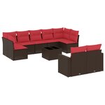 vidaXL Salon de jardin 10 Pièces avec coussins marron résine tressée