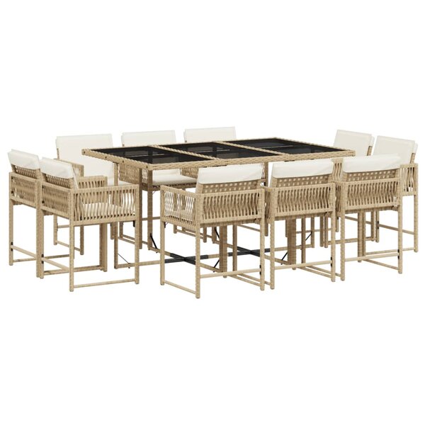 vidaXL Ensemble à manger de jardin et coussins 11 Pièces beige poly rotin