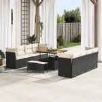 Ensemble de Canapé de Jardin 11 pièces avec Coussins Noir en Poly Rattan Acacia