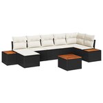 vidaXL Ensemble de canapé de jardin 8 pièces avec coussins Noir Poly Rattan Acacia