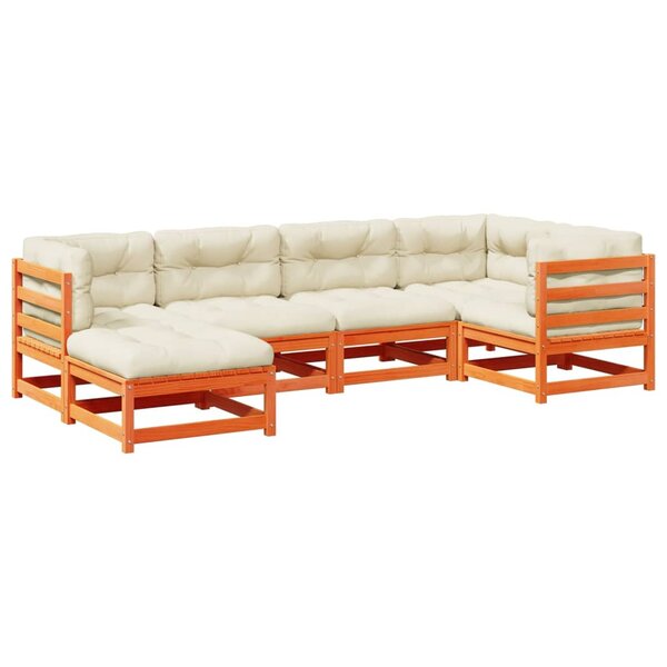 vidaXL Salon de jardin 6 Pièces avec coussins cire marron bois pin massif