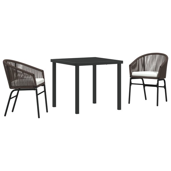 vidaXL Set de Jardin de Salle à Manger de 3 Pièces Marron Poly Rattan