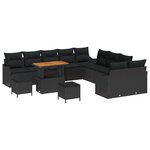 vidaXL Set de canapés de jardin 13 pièces avec coussins noir en poly rotin Acacia.