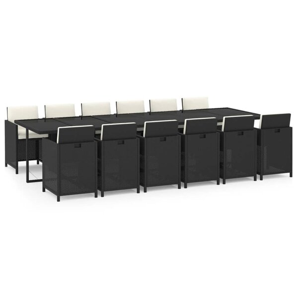 vidaXL Ensemble à manger de jardin coussins 13 Pièces Résine tressée Noir