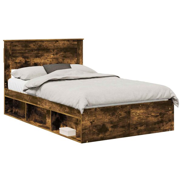 vidaXL Cadre de lit Chêne fumé 120 x 200 cm Bois de pin massif