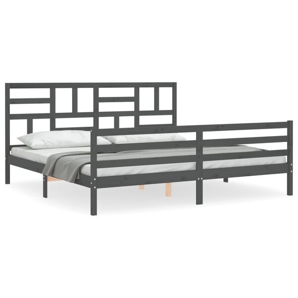 vidaXL Cadre de lit avec tête de lit gris 200x200 cm bois massif