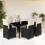 vidaXL Ensemble de bistro de jardin 7 Pièces coussins noir poly rotin