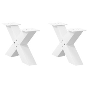 vidaXL Pieds de table basse en forme de X  2 pièces  blanc  60 x (30-31) cm  acier