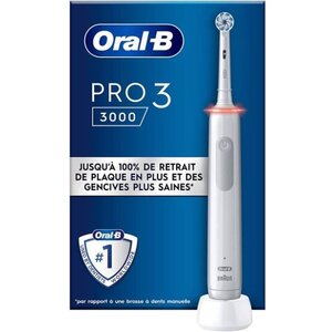 Brosse à Dents Électrique Oral-B Blanche - 2 Brossettes - Tete Ronde - 3 Modes de Brossage