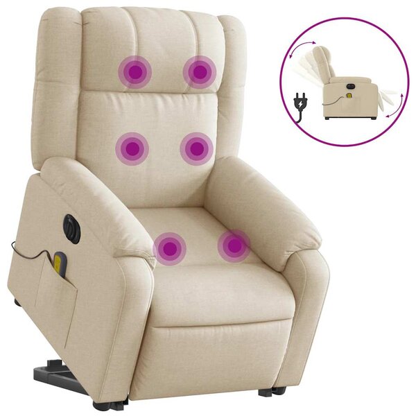 vidaXL Fauteuil inclinable de massage électrique Crème Tissu