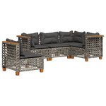 vidaXL Salon de jardin 5 Pièces avec coussins gris résine tressée
