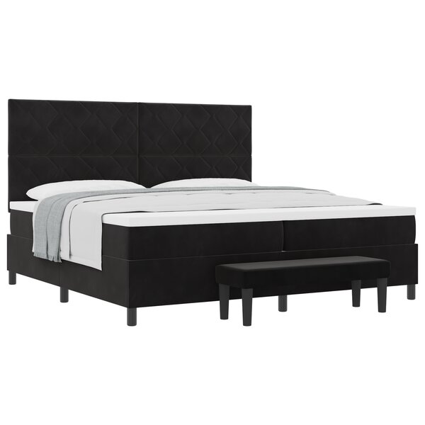 vidaXL Lit ressort avec matelas et banc noir 200x200 cm en velours