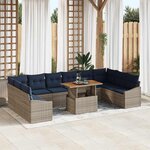 vidaXL Ensemble de canapé de jardin 11 Pièces Gris Poly rotin