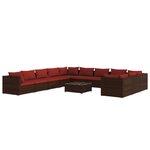 Salon de jardin meuble d'extérieur ensemble de mobilier 12 pièces avec coussins résine tressée marron 02_0015655