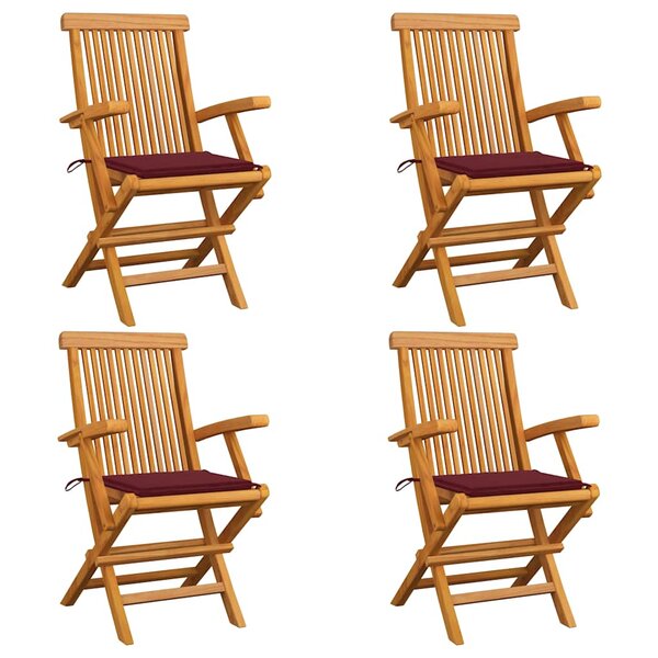 vidaXL Chaises de jardin avec coussins rouge bordeaux lot de 4 Teck