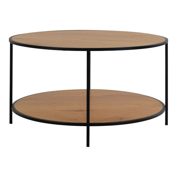 Table basse aspect chêne avec cadre noir Ø 80 x 45 cm