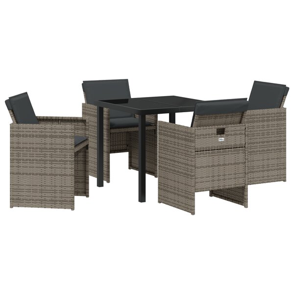 vidaXL Ensemble de salle à manger de jardin 5 pièces avec coussins gris en poly rotin