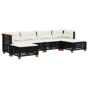 vidaXL Salon de jardin 6 Pièces avec coussins noir résine tressée