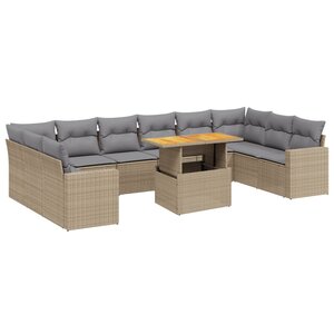 vidaXL Salon de jardin 11 Pièces avec coussins beige résine tressée