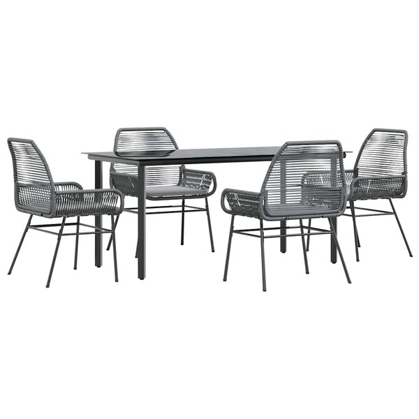 vidaXL Ensemble à manger jardin coussins 5 Pièces gris poly rotin verre