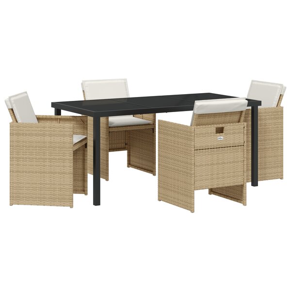 vidaXL Ensemble de salle à manger jardin 5 pièces avec coussins en poly rotin beige