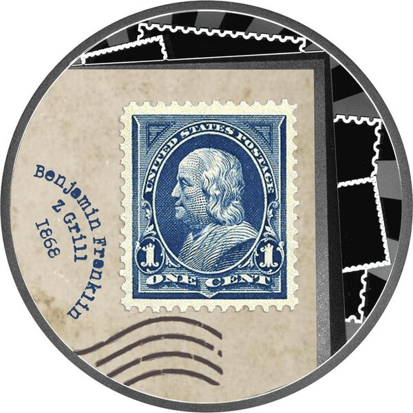 Pièce de monnaie en Argent 500 Francs g 17.50 Millésime 2025 World Most Expensive Stamps BENJAMIN FRANKLIN Z-GRILL
