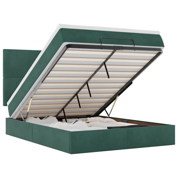 vidaXL Cadre de lit ottoman avec matelas vert foncé 140x200 cm velours