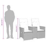 vidaXL Canapé de jardin inclinable 2 places avec table noir poly rotin