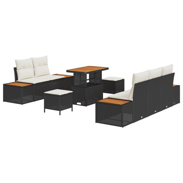 Ensemble de Canapés de Jardin de 8 pièces avec Coussins Noir Rattan Poly Acacia