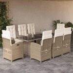 vidaXL Ensemble à manger de jardin et coussins 9 Pièces beige Poly rotin