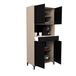 Buffet de cuisine FACTORY - chêne et noir - 2 portes + 1 tiroir - Modulable - 80 x 43 3 x 185 cm