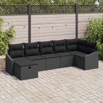vidaXL Ensemble de Canapés de Jardin 7 pièces avec Coussins Rattan Noir Poly