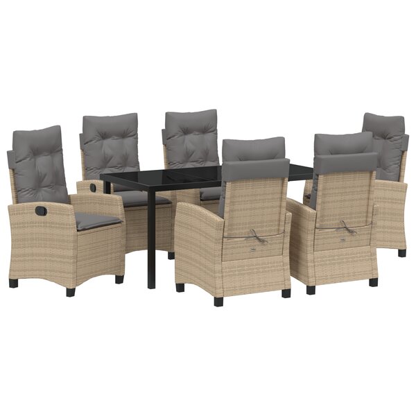 vidaXL Ensemble de Salle à Manger de Jardin 7 Pièces avec Coussins Beige Poly Rattan