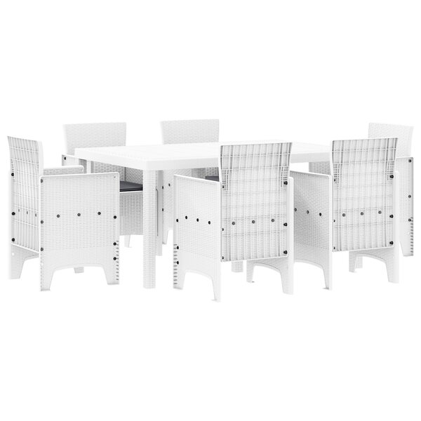 vidaXL Ensemble de salle à manger de jardin 7 pièces avec coussins en poly rotin blanc