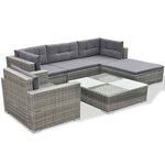 vidaXL Salon de jardin 6 Pièces avec coussins résine tressée gris